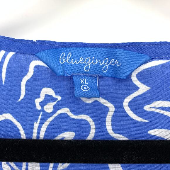 SOLD Blue Ginger Swim Cover Up Top Womens Size XL Blue White Floral Print *FLAWS - Picture 6 of 10